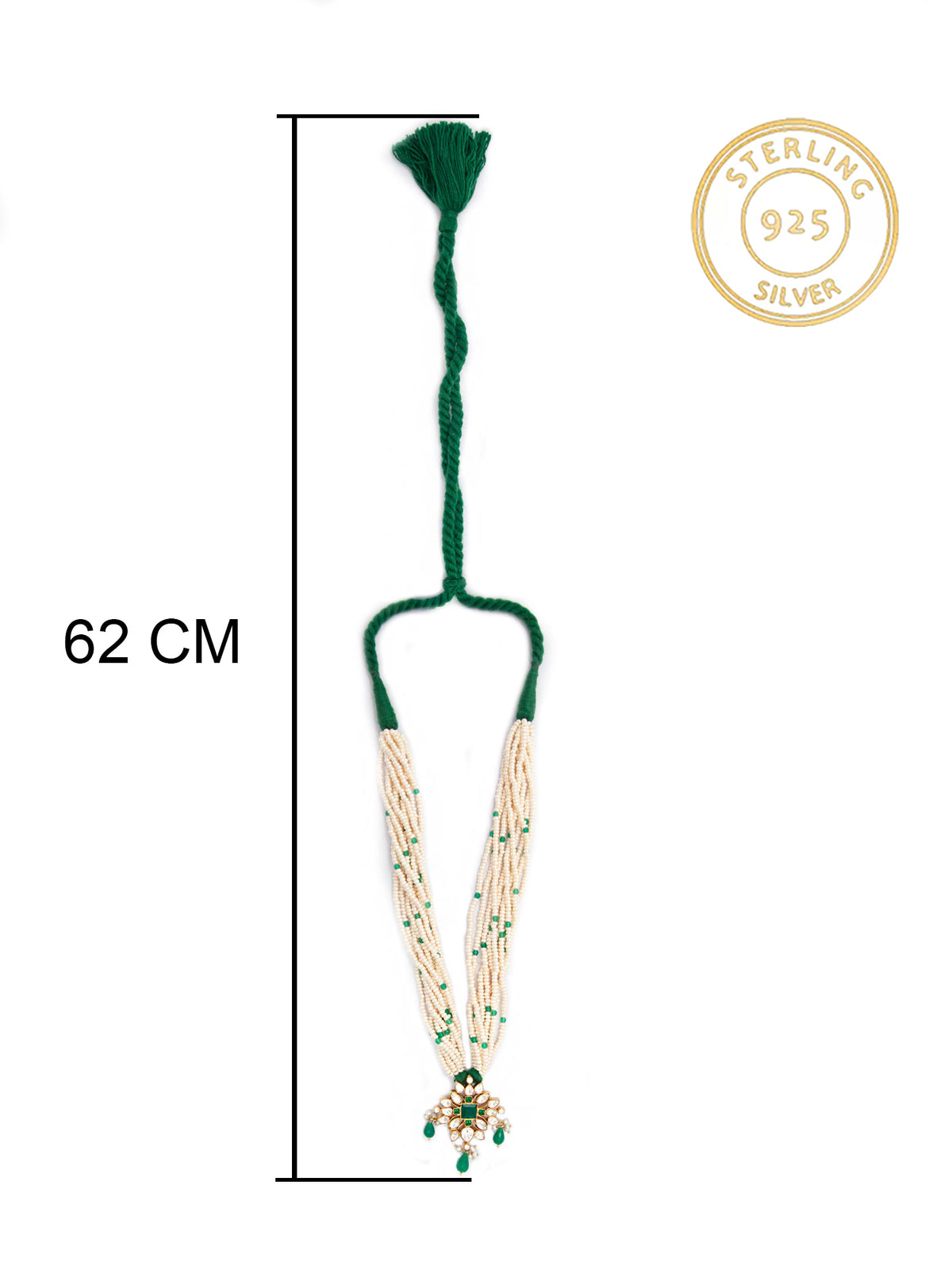 Verdant Luminescence: 925 Silver Gold Plated Moissanite Necklace with Green Onyx and Pearl Beads view 6