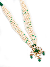 Verdant Luminescence: 925 Silver Gold Plated Moissanite Necklace with Green Onyx and Pearl Beads view 5
