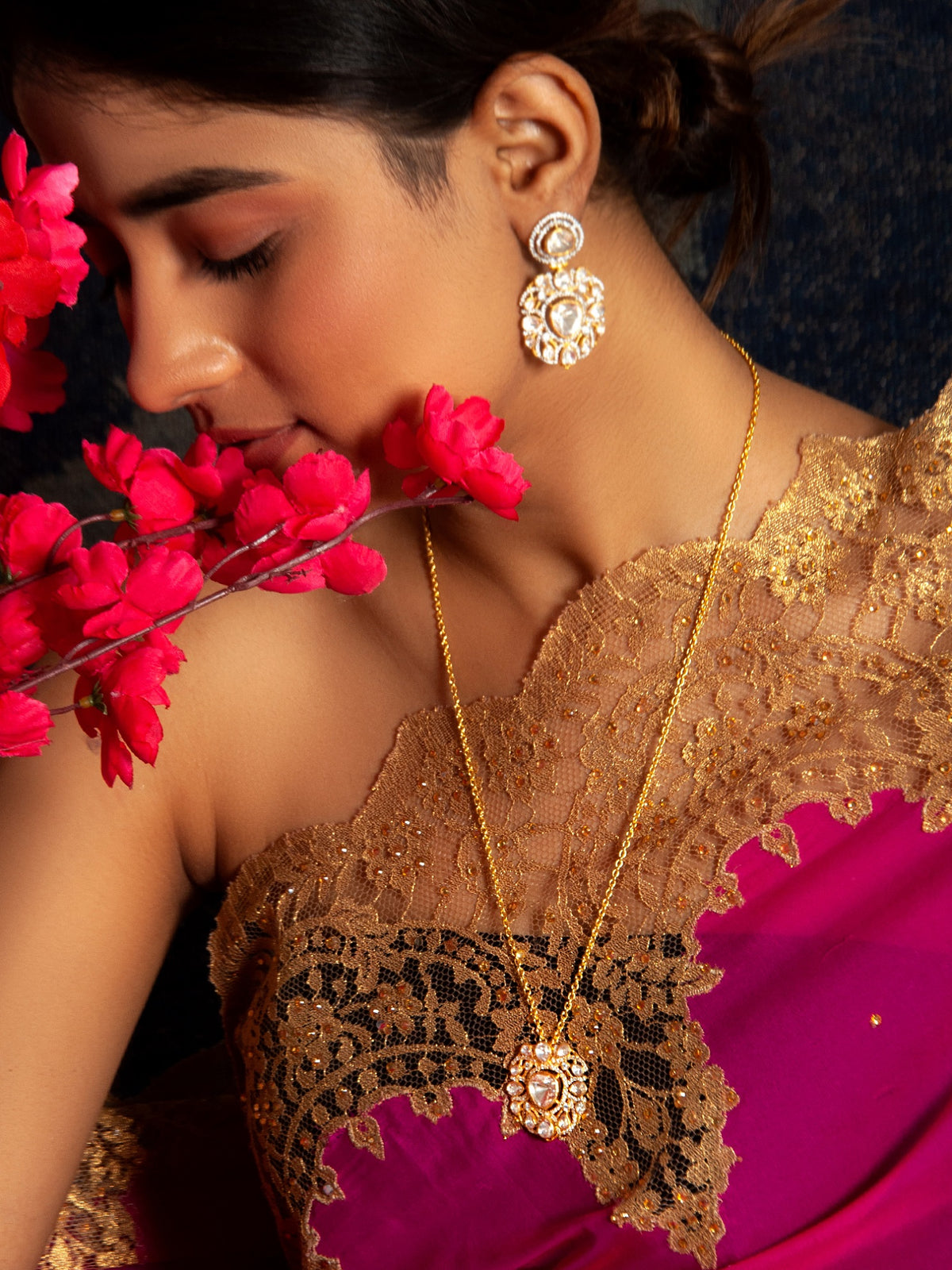 Swarna Utsav Moissanite Necklace: 925 Sterling Silver Gold Plated view 3