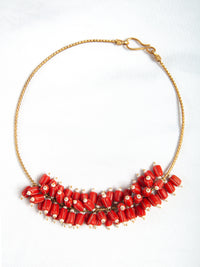 Crimson Coral Elegance: 925 Silver Gold Plated Hasli Necklace view 2