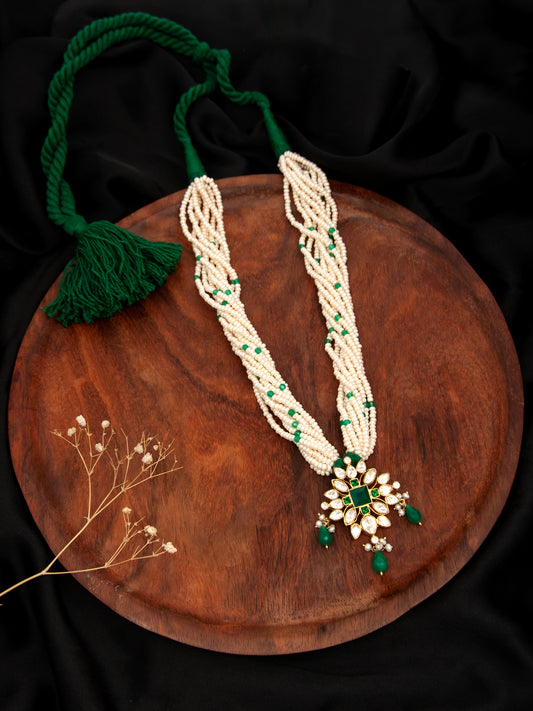 Verdant Luminescence: 925 Silver Gold Plated Moissanite Necklace with Green Onyx and Pearl Beads