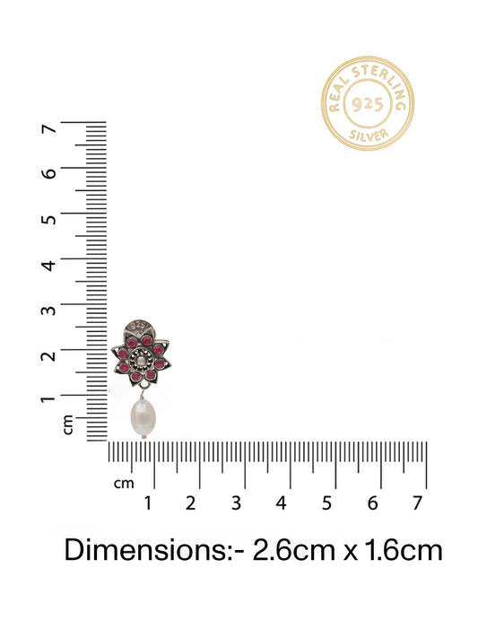 Nitya 925 Silver Star Earrings with Pearl Drop