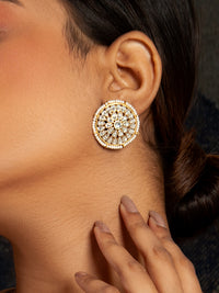 Pearl Radiance: 925 Sterling Silver Circle Earrings with Kundan and Pearl view 3