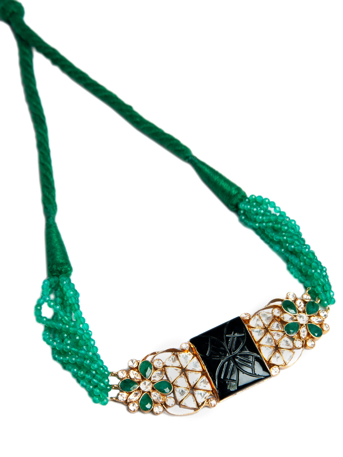Midnight Sparkle : 925 Silver Moissanite Necklace with Black Carved Stone view 2