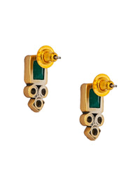 Vrindavan Green Onyx and White Kundan Studs: 925 Sterling Silver view 5