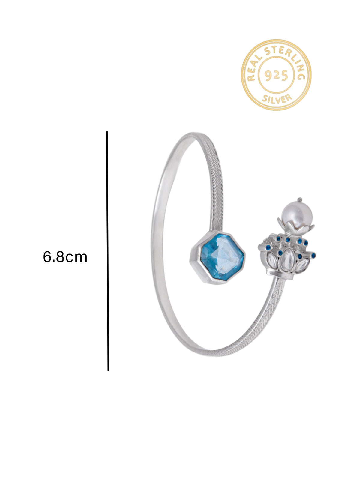 925 Sterling Silver Bangle With Aquamarine Pearl Kundan & CZ Stone view 4
