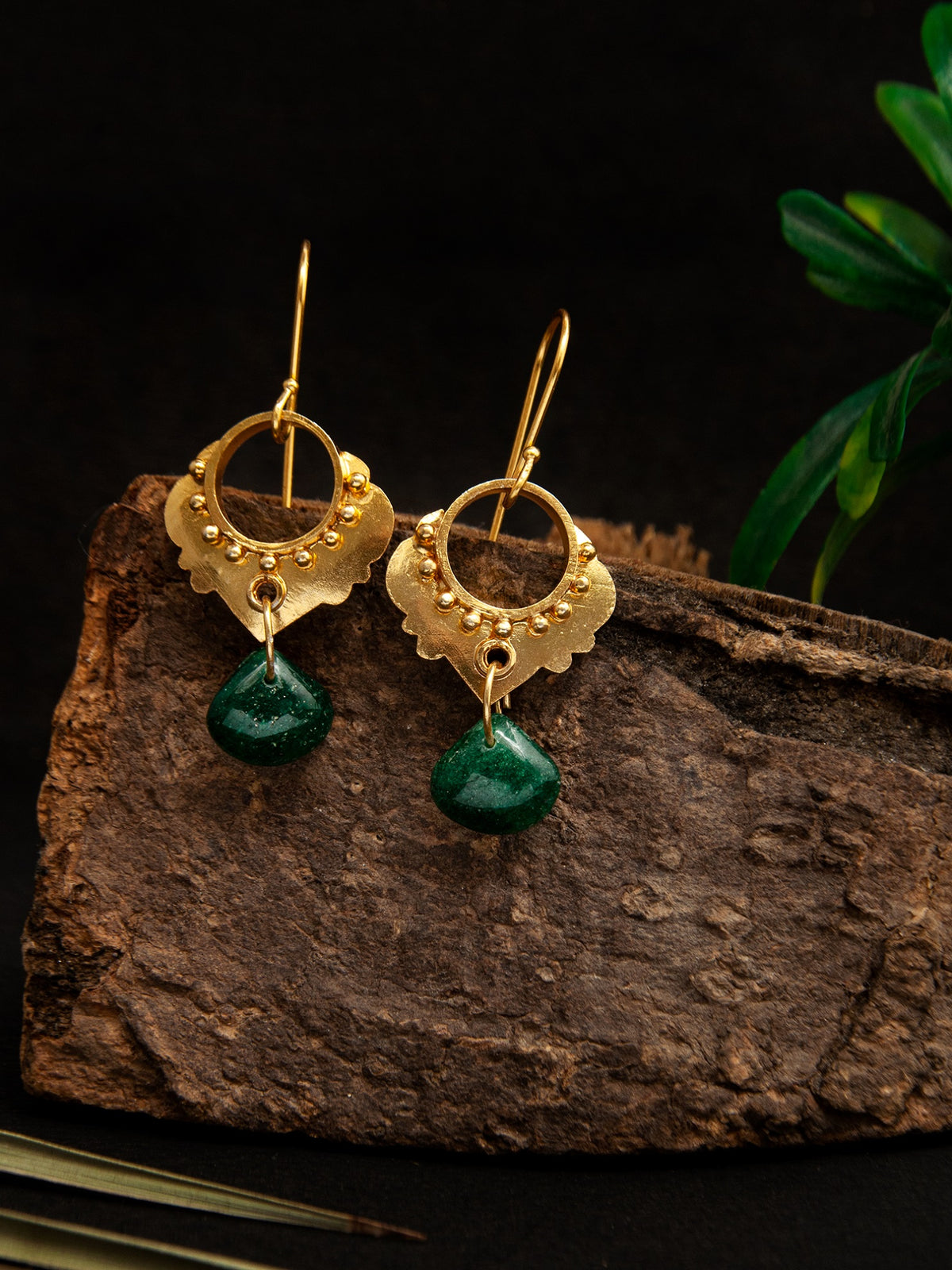 Harmony Heart Dangler Earrings: 925 Sterling Silver with Green Onyx view 1