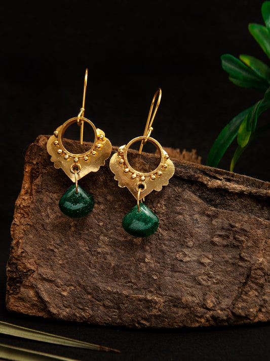 Harmony Heart Dangler Earrings: 925 Sterling Silver with Green Onyx