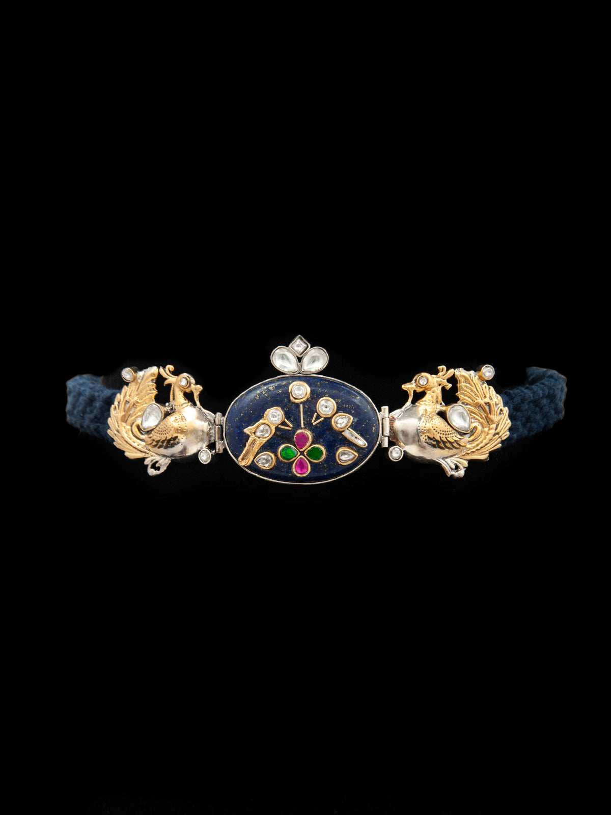 Azure Menagerie: 925 Silver Animal Motifs Fusion Choker with Blue Lapis Inlay Gemstone view 3