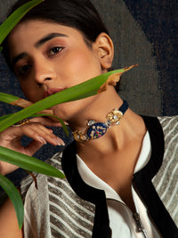 Azure Menagerie: 925 Silver Animal Motifs Fusion Choker with Blue Lapis Inlay Gemstone view 4