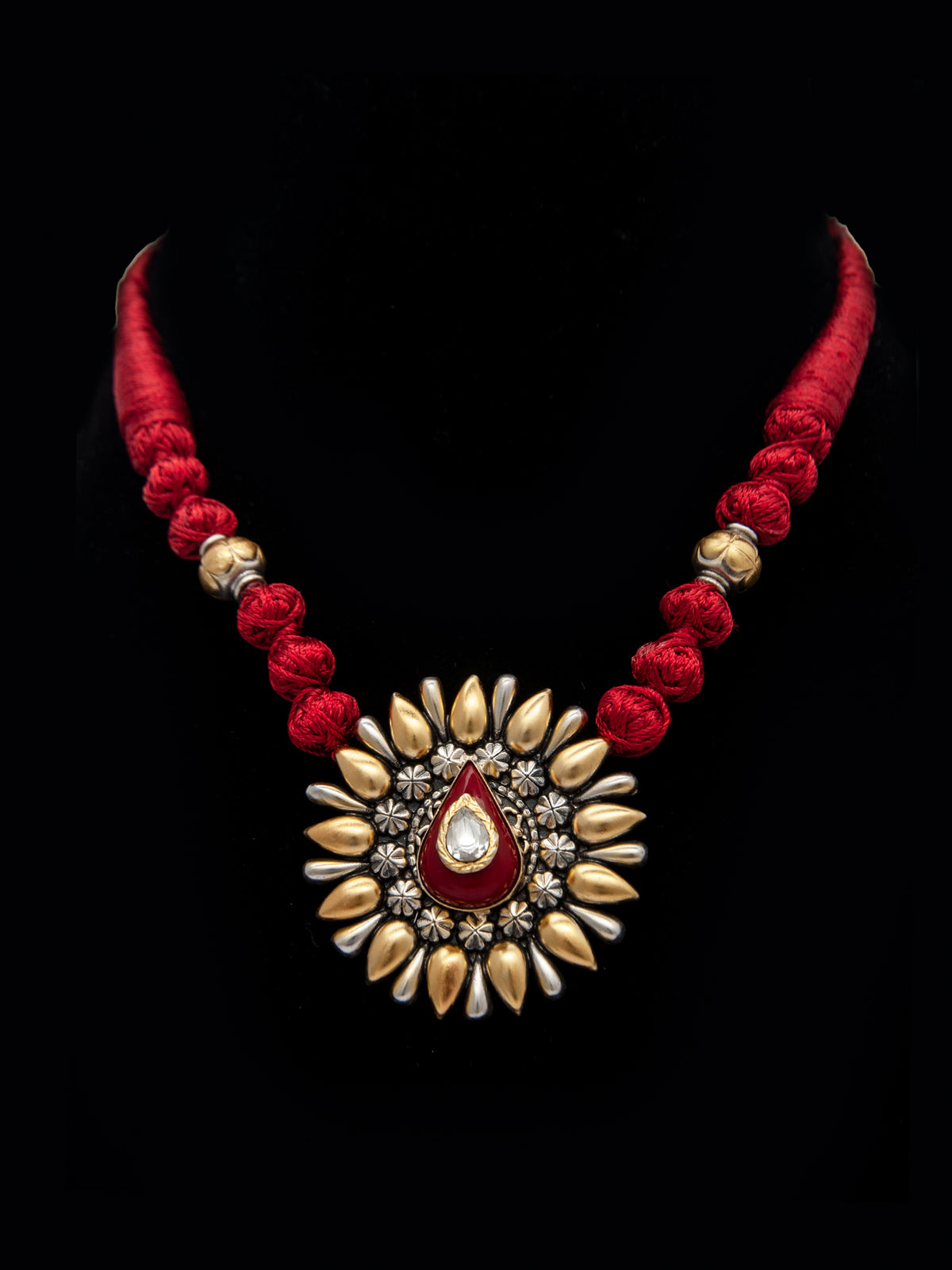 Crimson Coral Cascade: 925 Silver Red Coral Necklace view 3