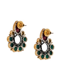 Regal Harmony: 925 Sterling Silver Earrings with Green Onyx, Ruby, and Kundan view 5