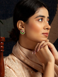 Royal Garden: 925 Sterling Silver Floral Earrings with Multicolor Kundan view 4