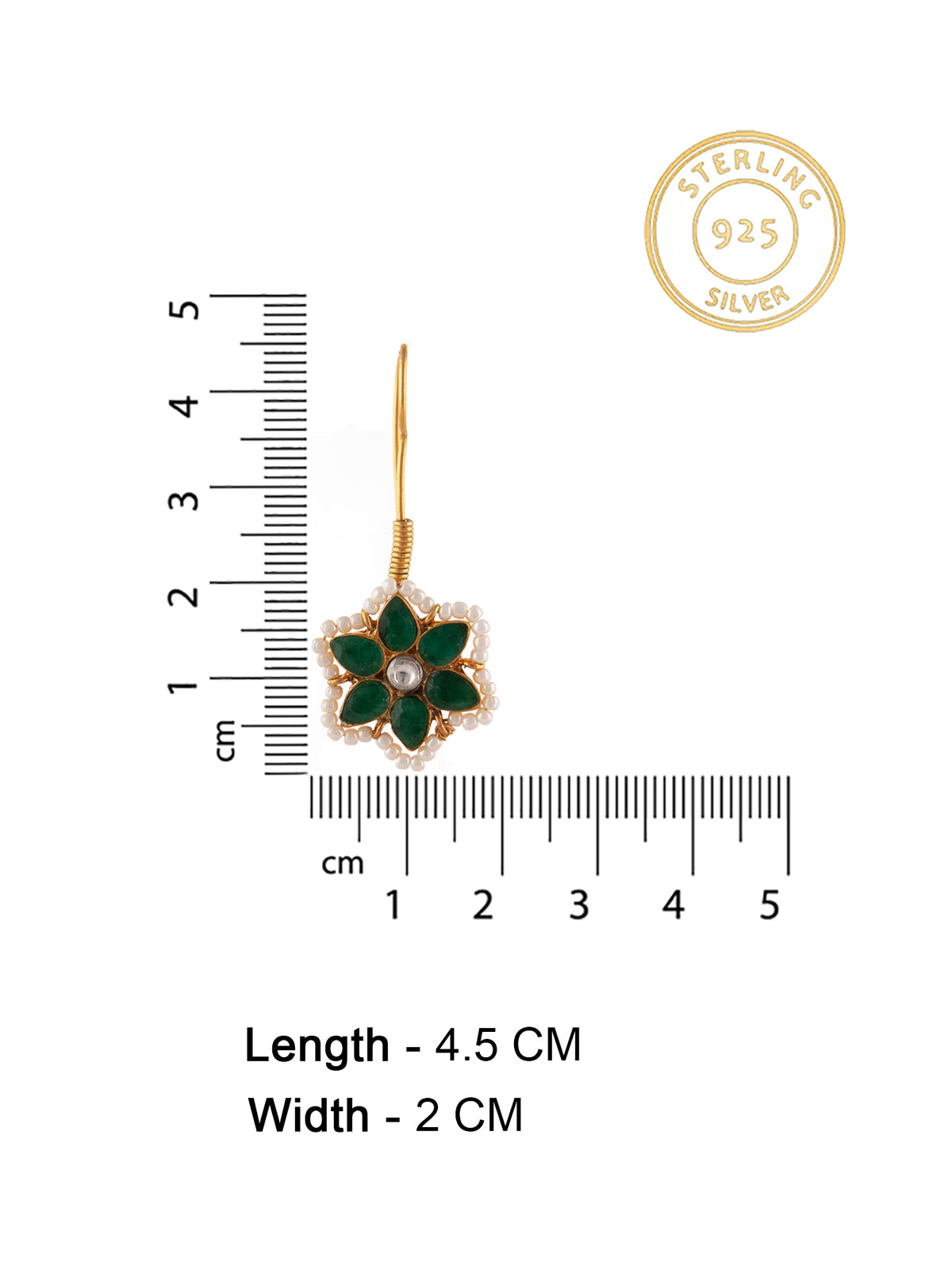 Ethereal Bloom: 925 Sterling Silver Flower Earrings with Green Onyx and Pearl view 4