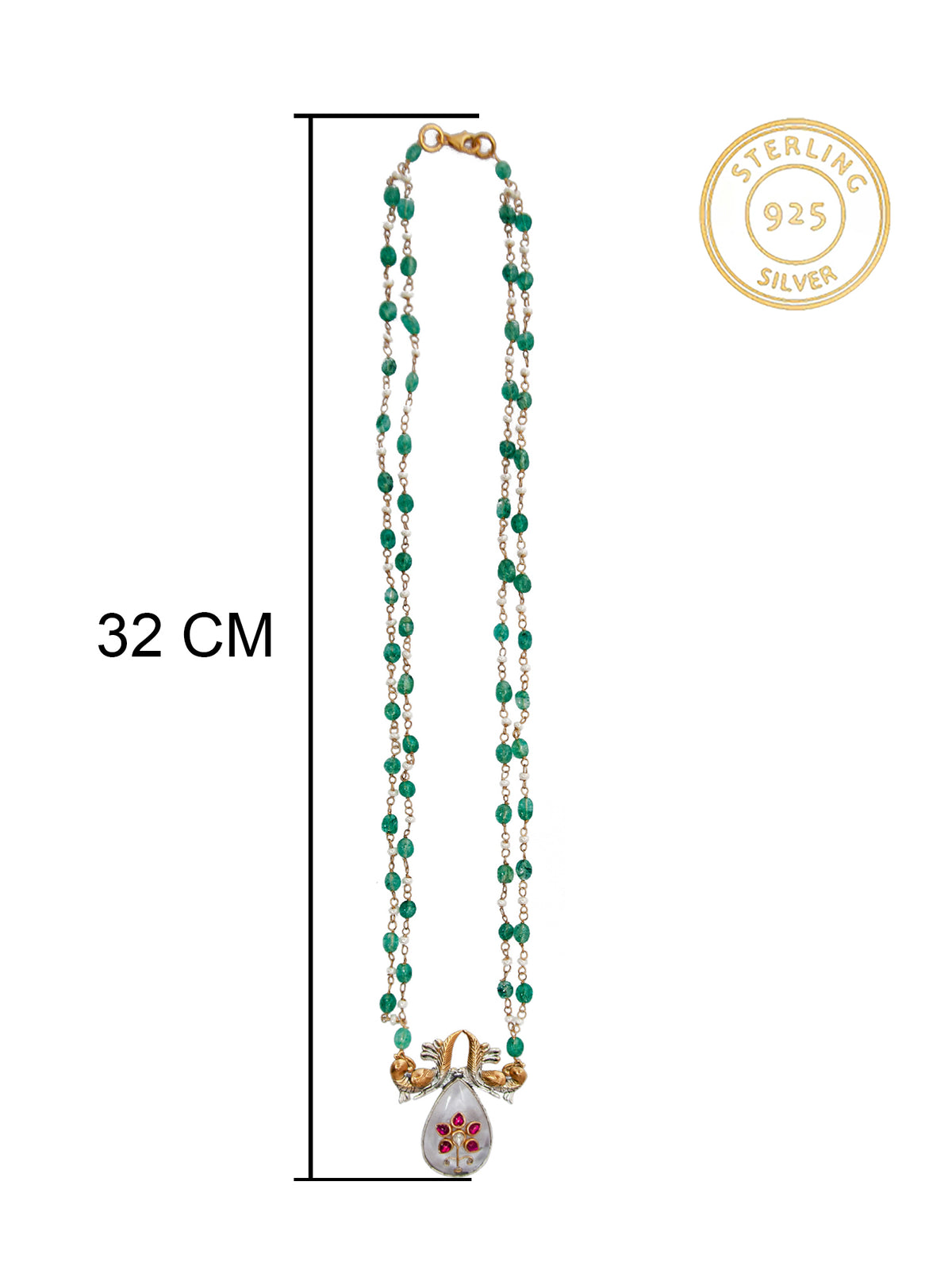 Avian Elegance: 925 Silver Fusion Birds Motif Necklace with Crystal Quartz Inlay Work view 5