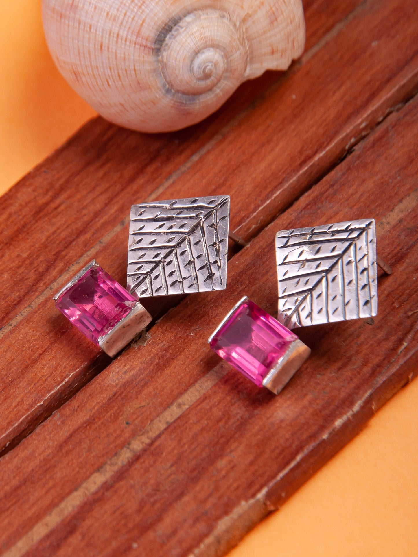 Pink Octagon Tourmaline Sterling Silver Earrings