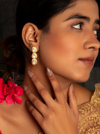 Swarna Ratna Double Moissanite Earrings: 925 Sterling Silver Gold Plated view 2