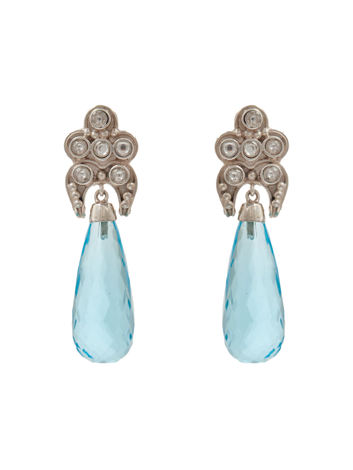 Aqua Briolette Kundan Drop Earrings: 925 Sterling Silver view 2