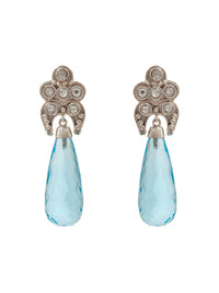 Aqua Briolette Kundan Drop Earrings: 925 Sterling Silver view 2