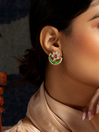 Royal Garden: 925 Sterling Silver Floral Earrings with Multicolor Kundan view 3