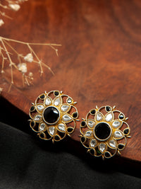 Mystic Noir: 925 Sterling Silver Earrings with Black Onyx and Kundan view 1