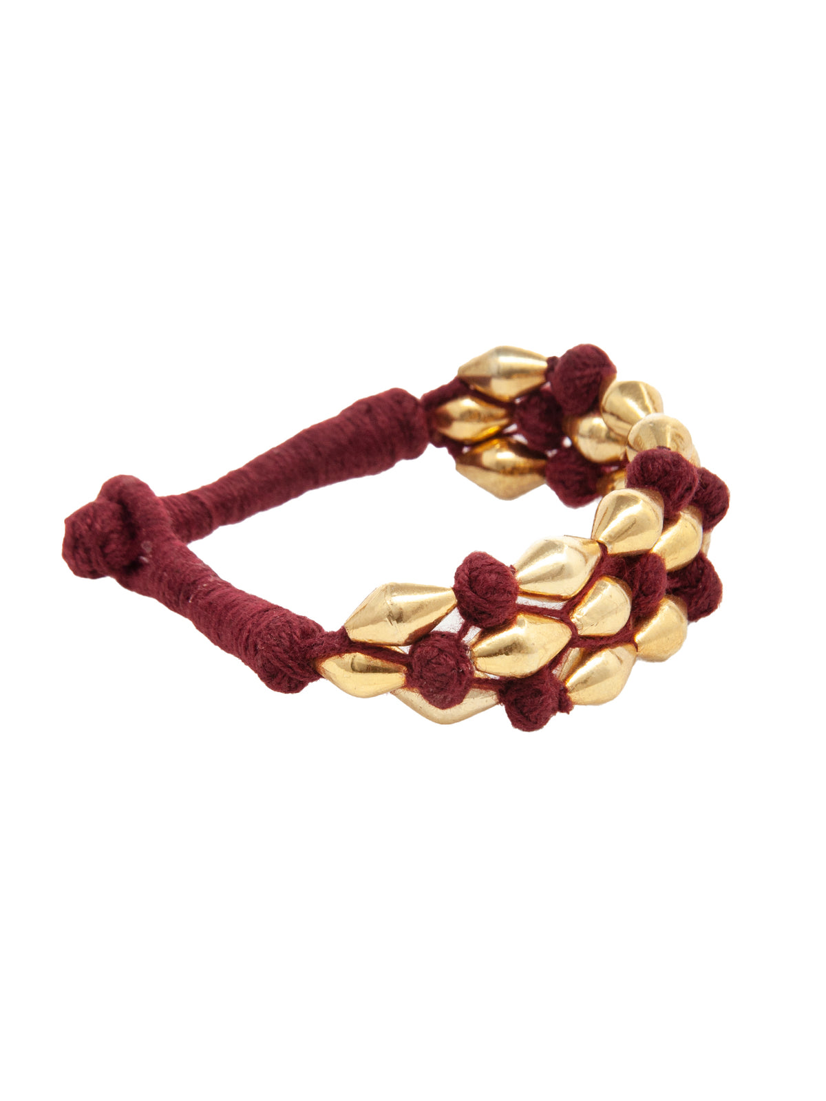 Maroon Melody: 925 Silver Gold Plated Dholki Bead Bracelet view 5