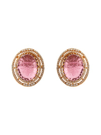 Crimson Carved Gemstone Studs: 925 Sterling Silver Gold Plated view 2