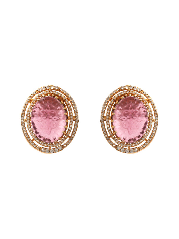 Crimson Carved Gemstone Studs: 925 Sterling Silver Gold Plated alternate