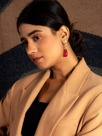 Pink Briolette Kundan Earrings: 925 Sterling Silver Gold Plated view 4