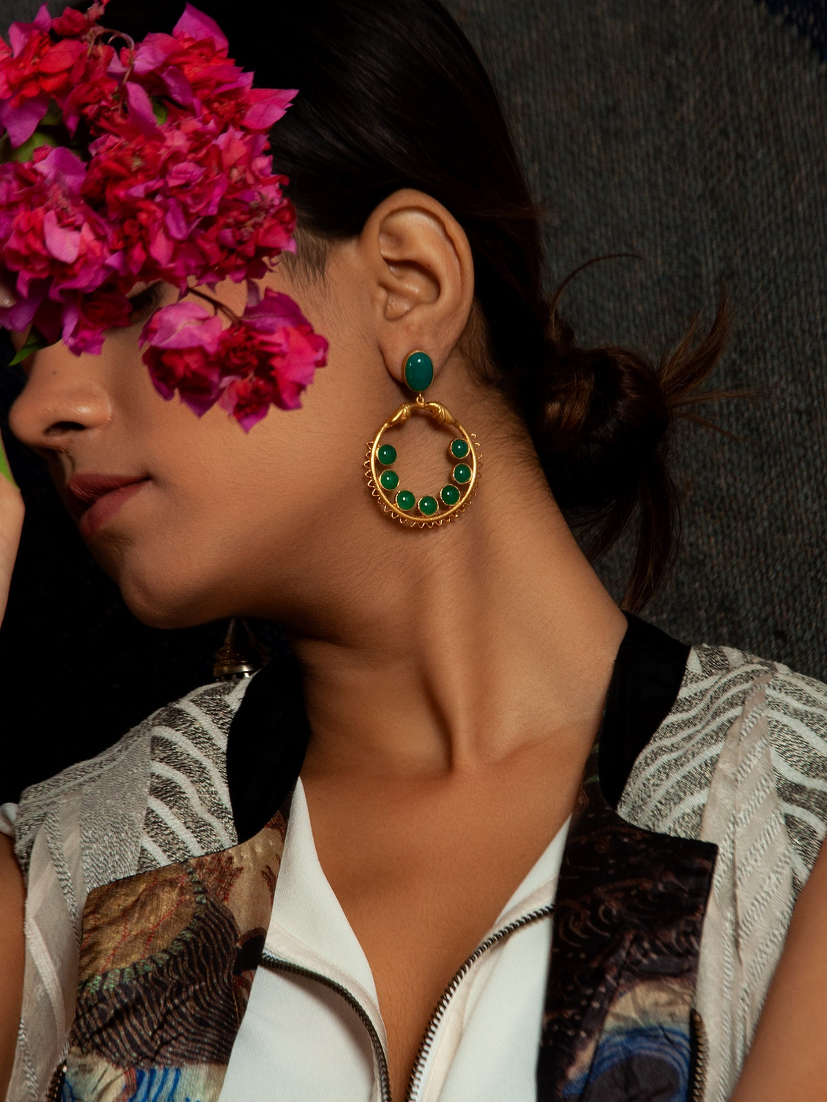 Green Essence Gold Plated Earrings: 925 Sterling Silver view 3