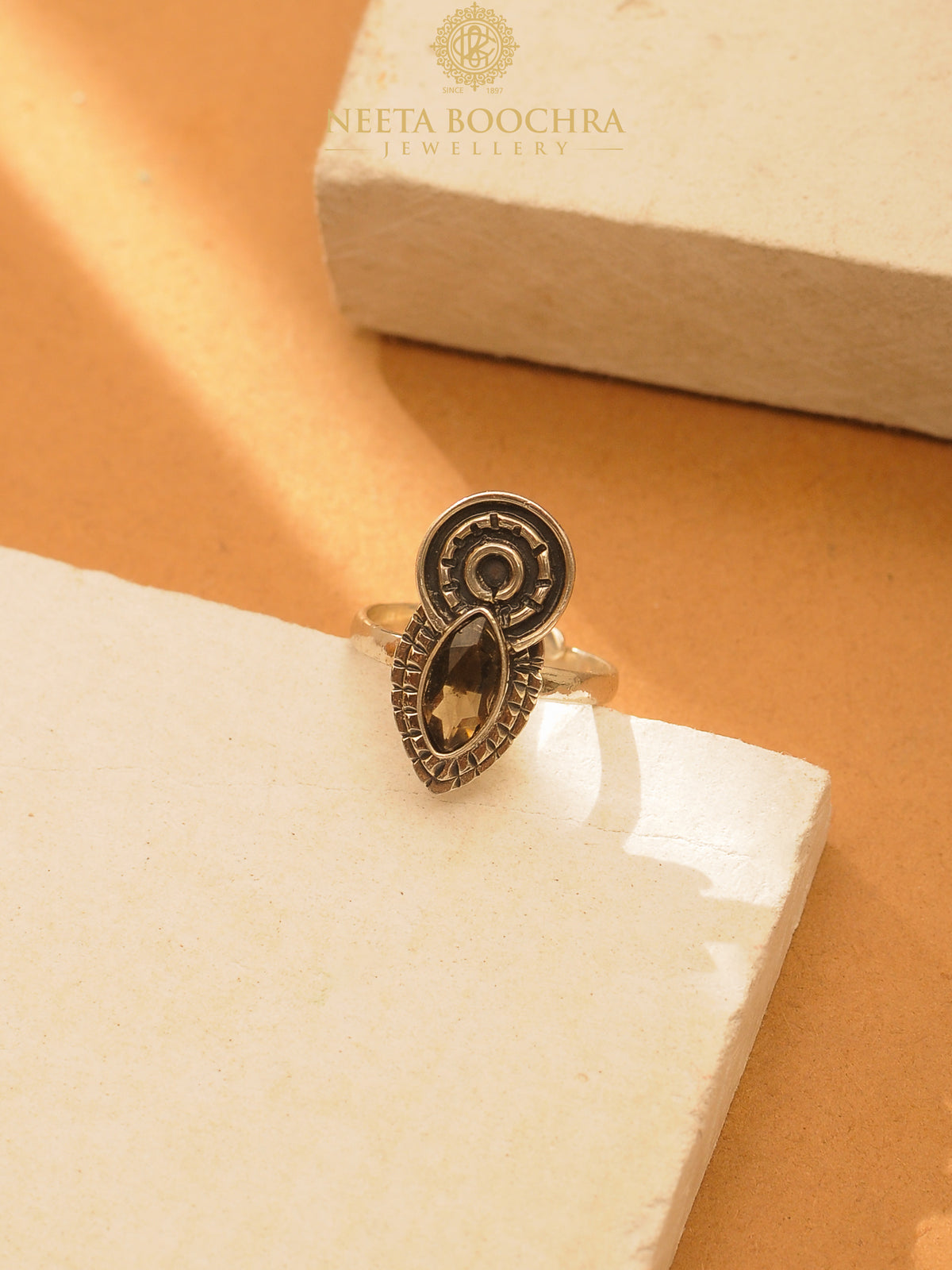 Nitya 925 Silver Smoky Quartz Adjustable Ring view 1