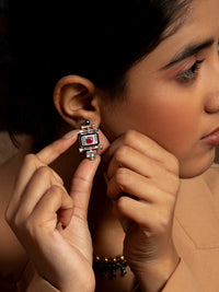 Azure Enchantment Modern Kundan Studs: 925 Sterling Silver view 5