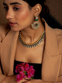 Green Tribal Elegance: 925 Silver Classic Two Tone Necklace with Green Onyx Gemstone view 3
