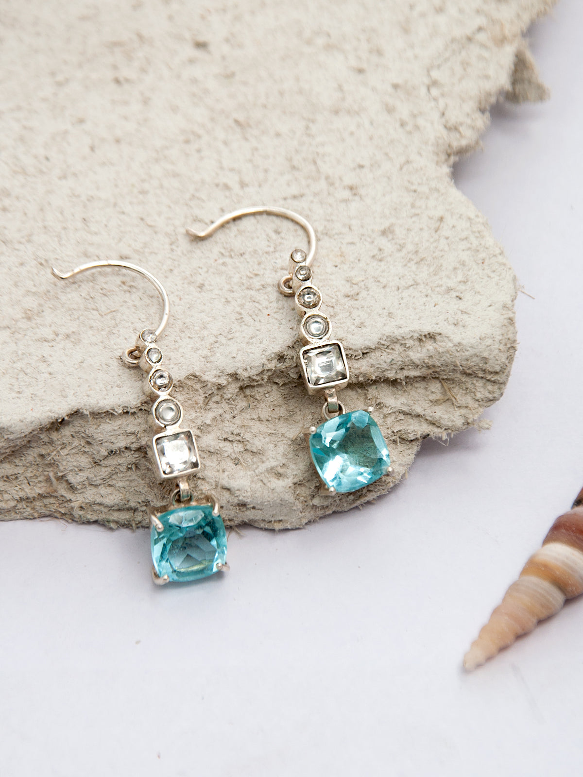 Aqua Radiance Modern Kundan Earrings: 925 Sterling Silver view 1