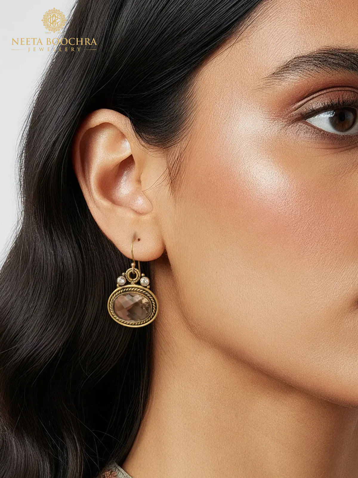 Nitya 925 Silver Smoky Quartz Dangler Earrings. view 5