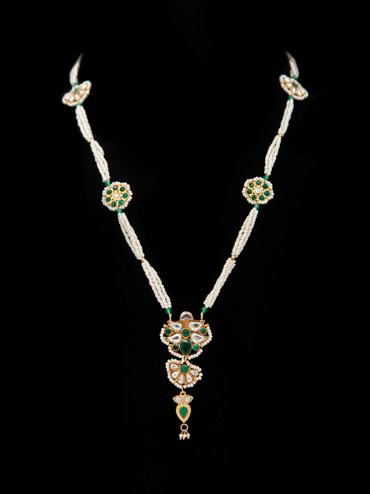 Floral Bliss: 925 Silver Floral Motif Pearl Beaded Necklace with Multicolor Kundan view 3