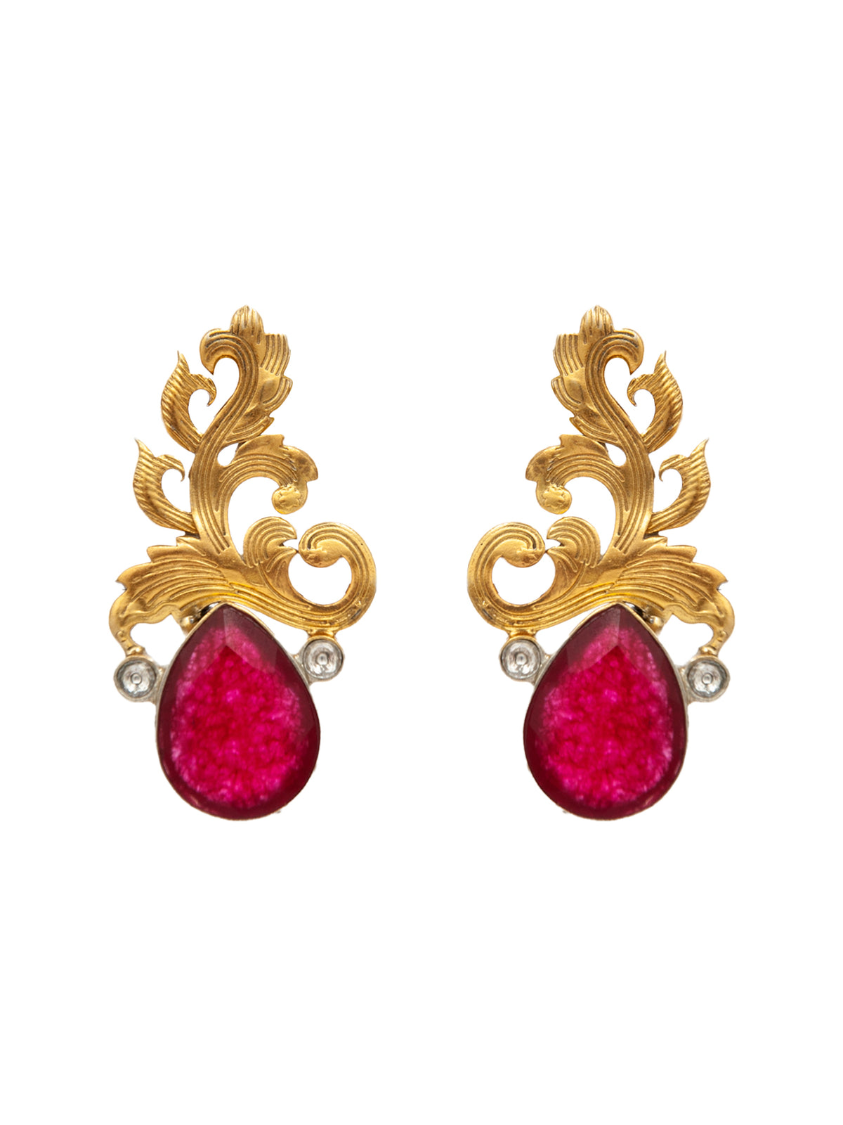 Nature's Grace: 925 Sterling Silver Leaf Earrings with Dyed Ruby view 2