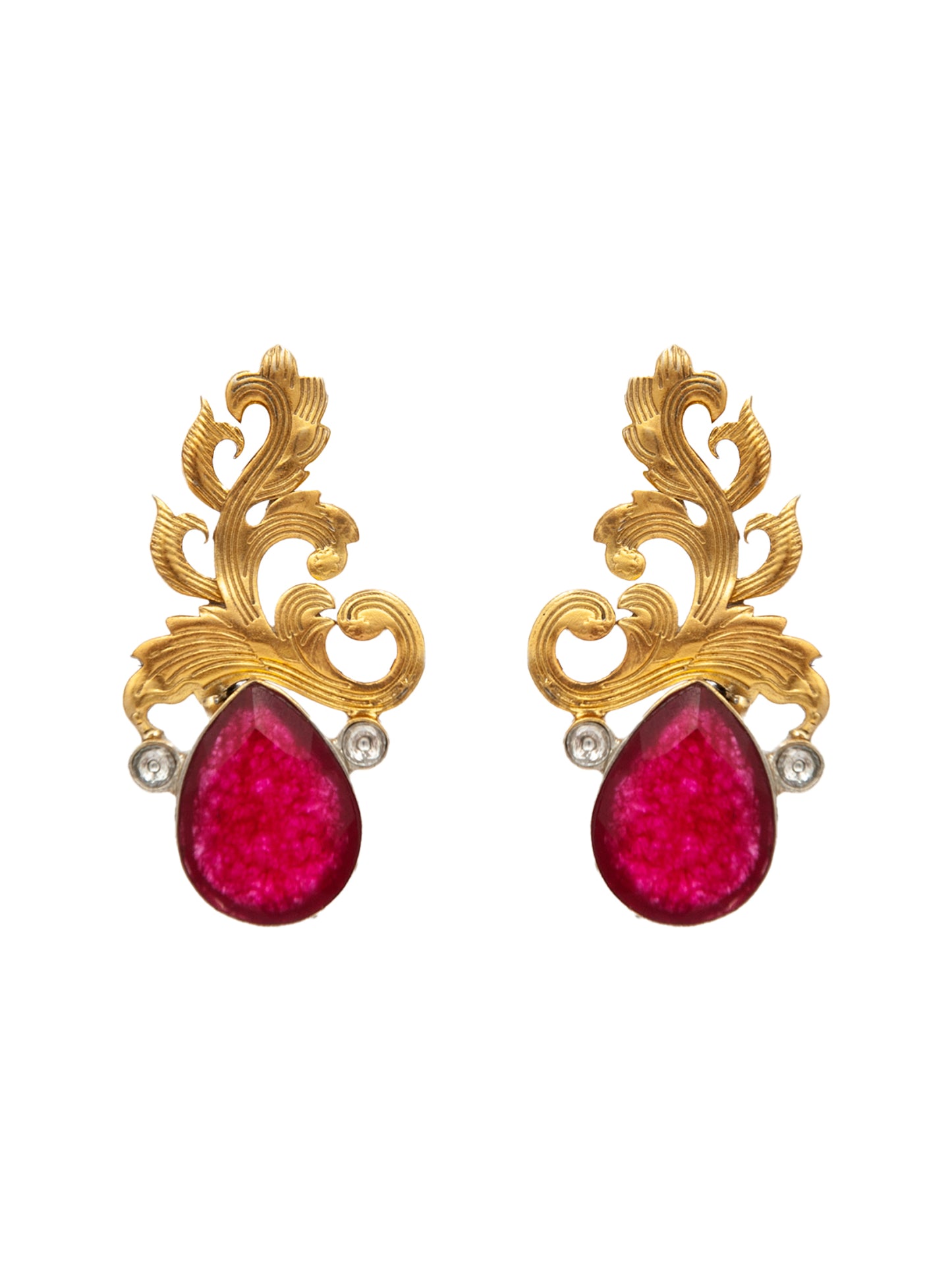 Nature's Grace: 925 Sterling Silver Leaf Earrings with Dyed Ruby