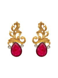 Nature's Grace: 925 Sterling Silver Leaf Earrings with Dyed Ruby view 2