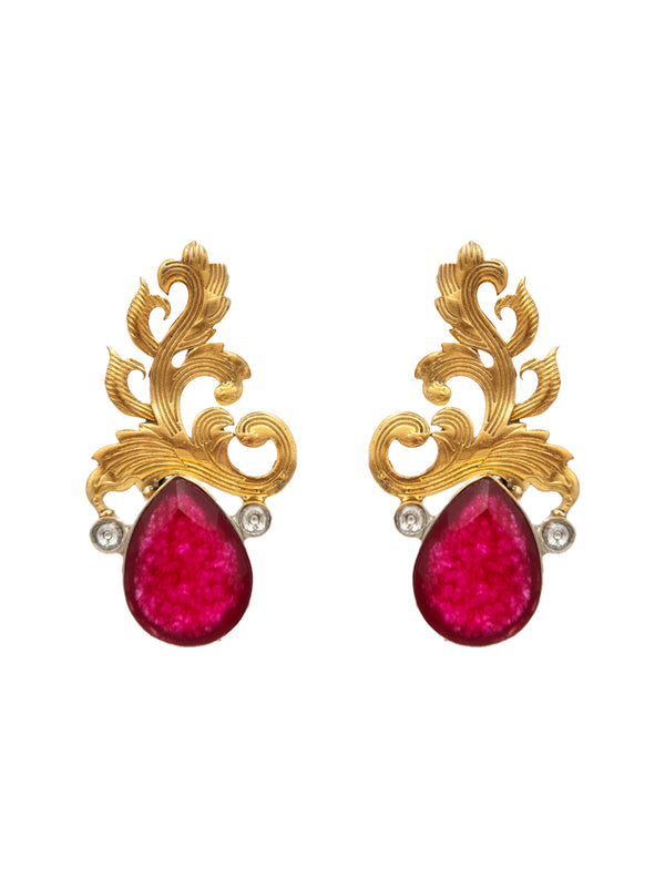 Nature's Grace: 925 Sterling Silver Leaf Earrings with Dyed Ruby alternate