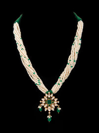 Verdant Luminescence: 925 Silver Gold Plated Moissanite Necklace with Green Onyx and Pearl Beads view 2