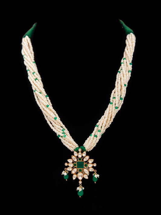 Verdant Luminescence: 925 Silver Gold Plated Moissanite Necklace with Green Onyx and Pearl Beads