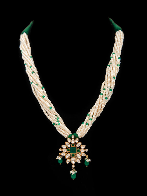 Verdant Luminescence: 925 Silver Gold Plated Moissanite Necklace with Green Onyx and Pearl Beads alternate