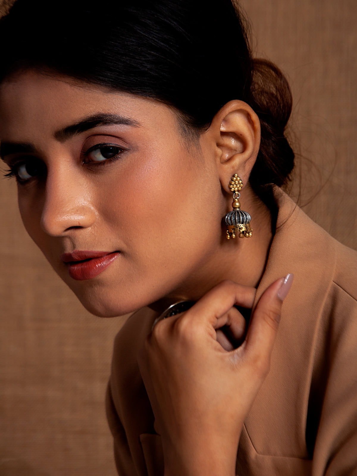 Radiant Reflections 925 Sterling Silver Two Tone Jhumki Earrings view 4