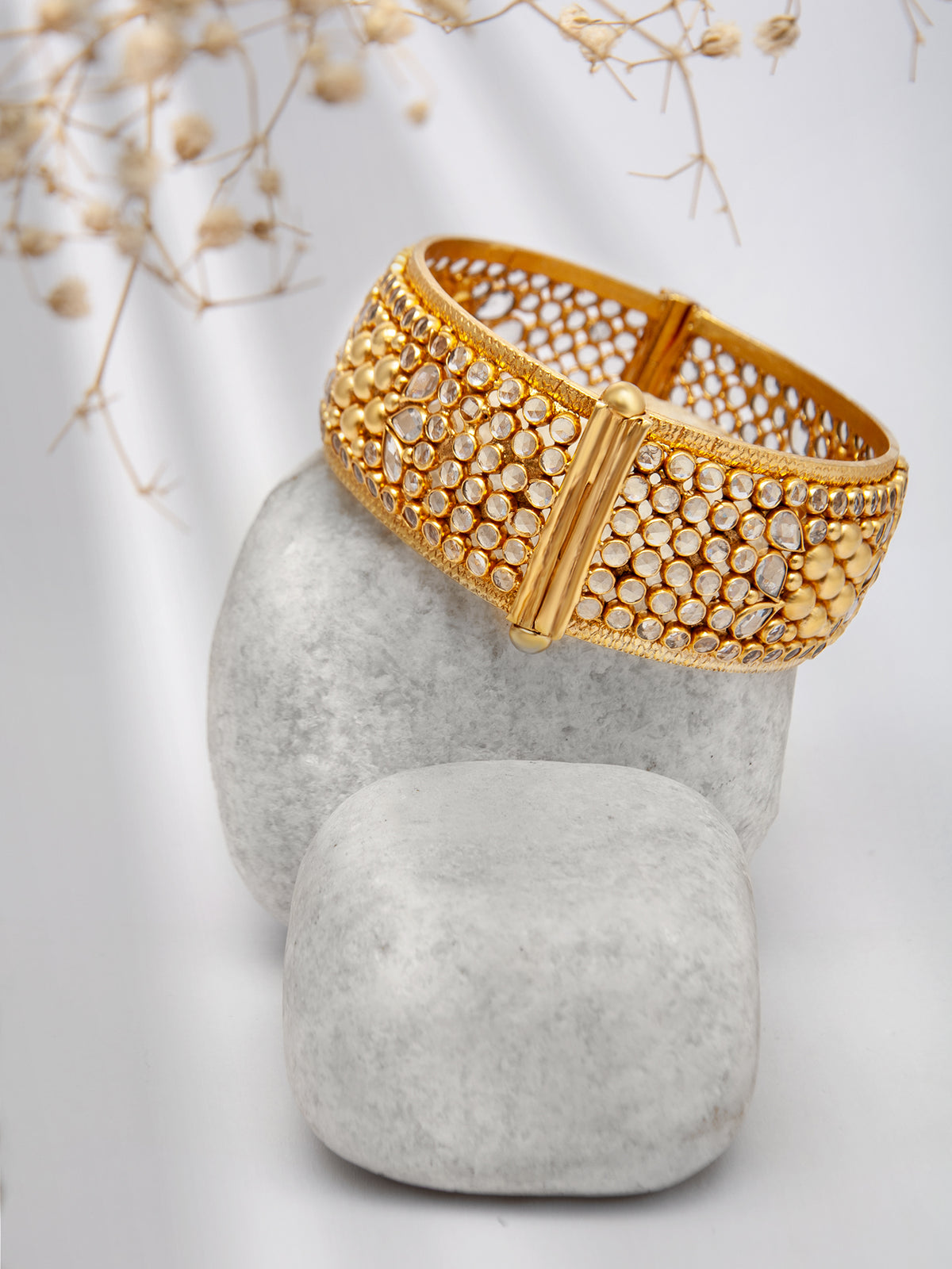 Golden Glow: 925 Silver Gold Plated Crystal Bangle view 3