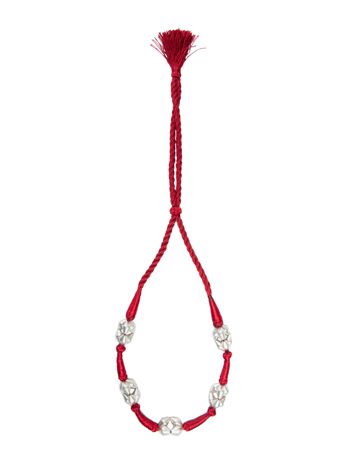 Dholki Bead Delight: 925 Silver Necklace with Red Silk Thread view 8