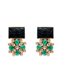 Midnight Sparkle : 925 Silver Moissanite Earrings with Black Carved Stone view 2