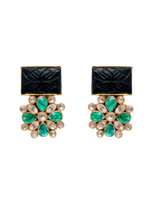 Midnight Sparkle : 925 Silver Moissanite Earrings with Black Carved Stone alternate
