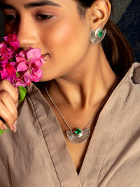 Verdant Fanfare: 925 Sterling Silver Gold Plated Necklace with Green Gemstone view 3