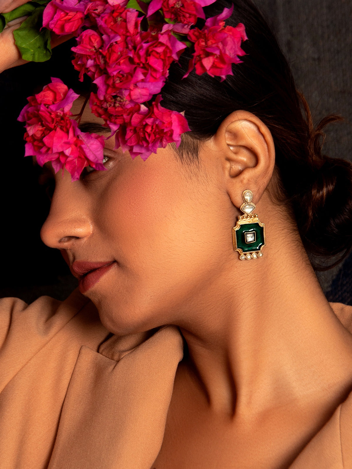 Enchanted Enamel: 925 Sterling Silver Earrings with Enamelling and Kundan view 3